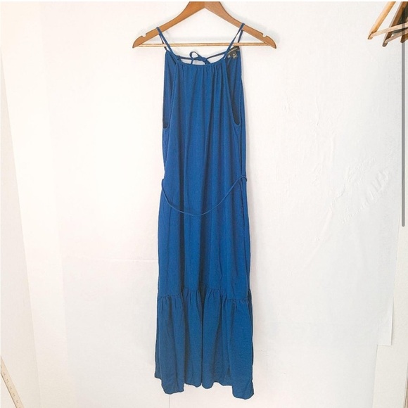 Banana Republic Blue Midi Dress Halter Ruffle Bottom tiered long XS - Picture 2 of 8